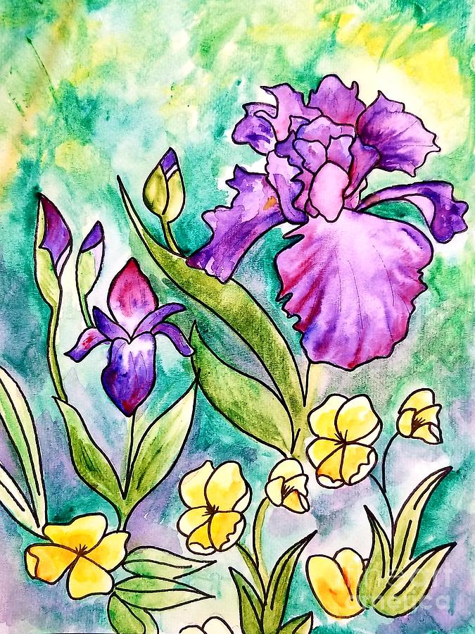 Iris Garden in Watercolor Painting by Expressions By Stephanie
