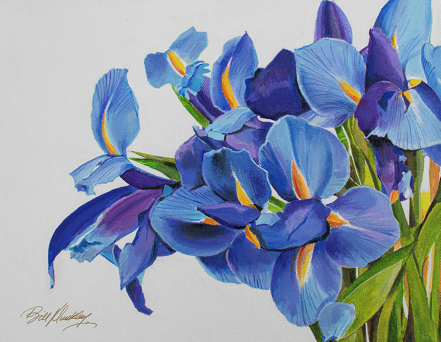 Iris Purple Flowers Painting by Bill Dunkley