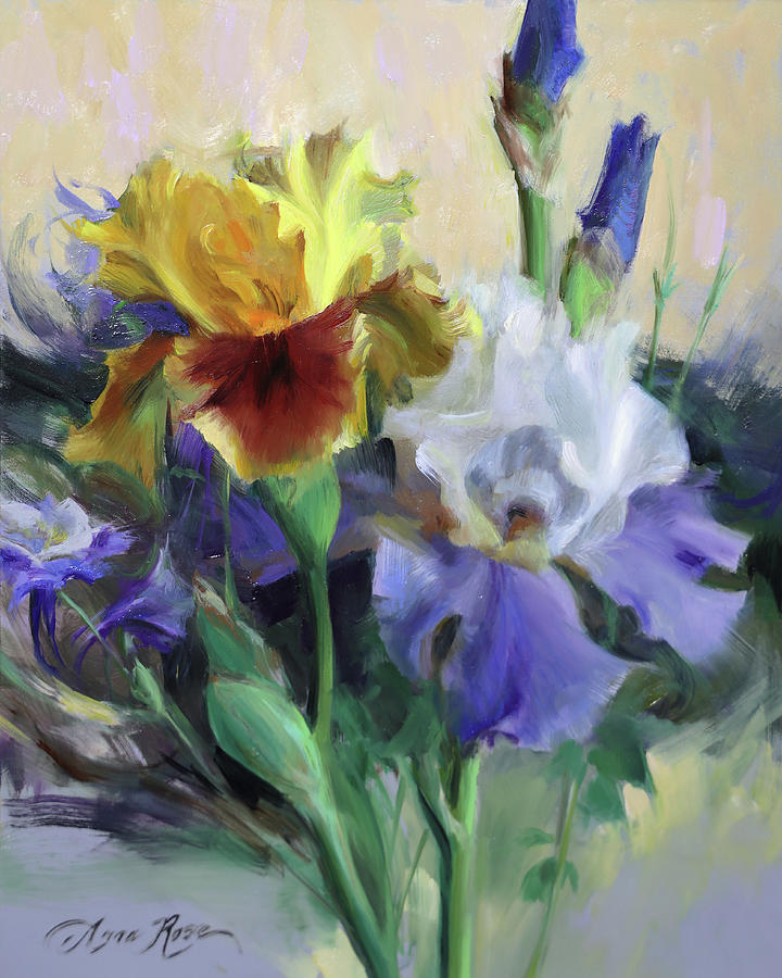 Iris Painting - Irises and Columbine by Anna Rose Bain