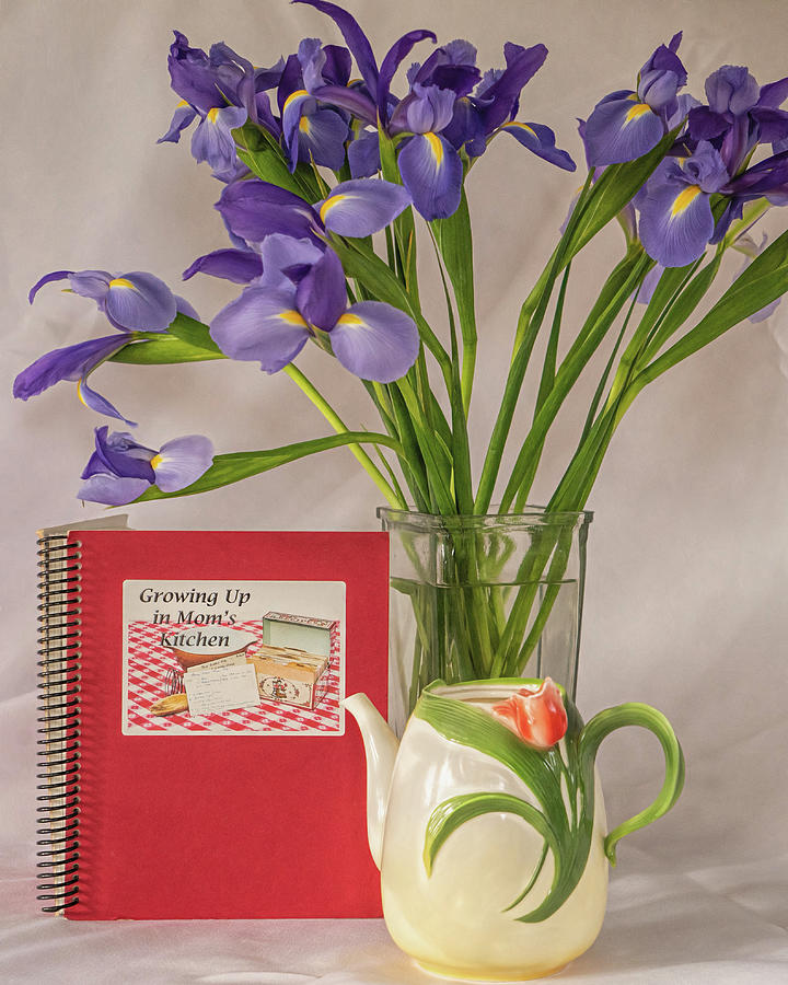 Irises and Cookbook Photograph by Betty Eich