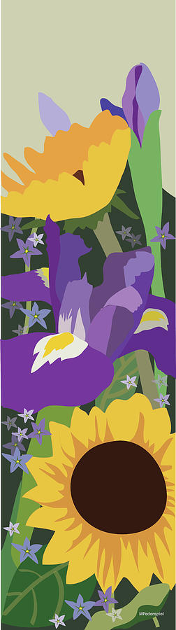 Irises and Sunflowers Painting by Marian Federspiel