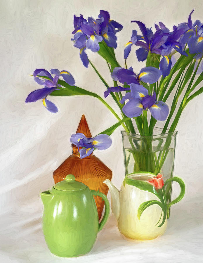 Irises and Teapots Photograph by Betty Eich