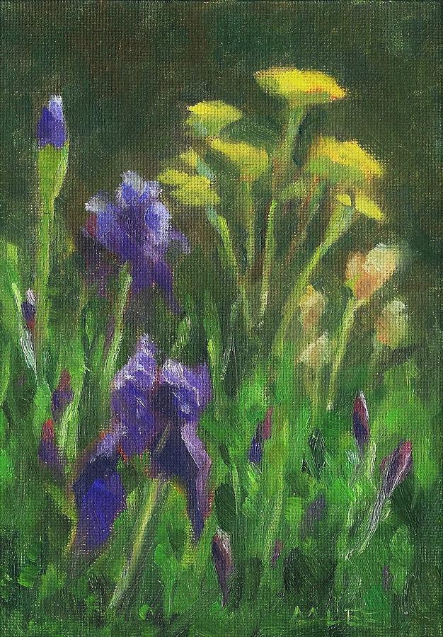 Irises and Yarrows Painting by Marlene Lee