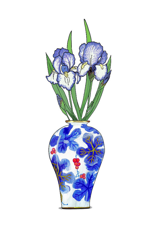 Irises in Chinese Vase Mixed Media by Masha Batkova