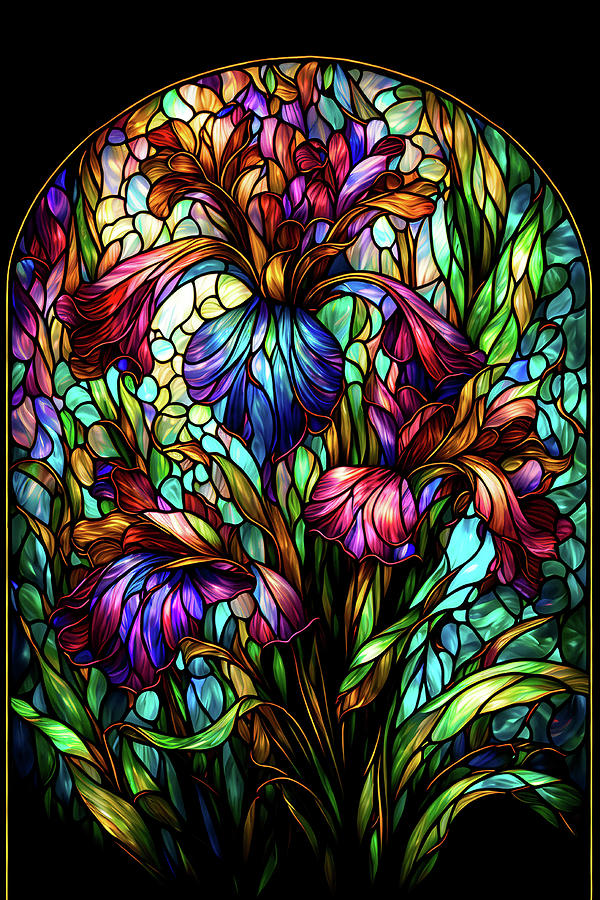 Irises - Stained Glass Digital Art by Peggy Collins