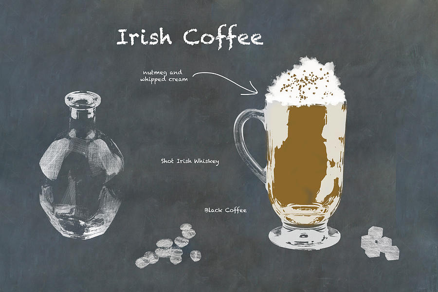 Irish Coffee Cocktail sketch on blackboard Photograph by Karen Foley