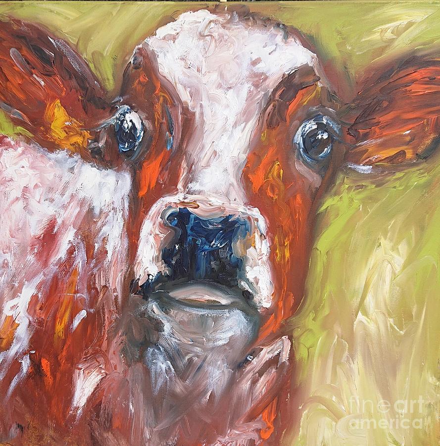 Irish-paintings of  cows and bovine saying says hello Painting by Mary Cahalan Lee - aka PIXI