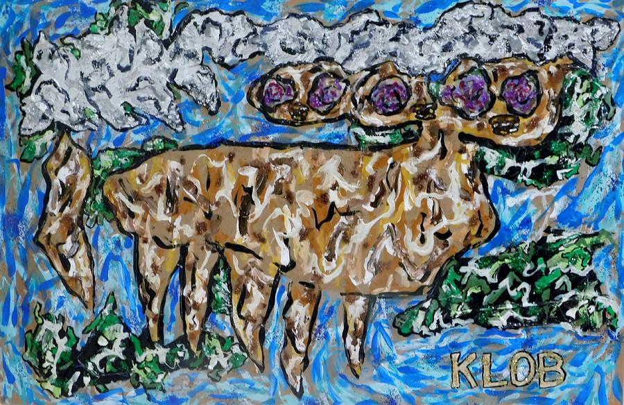 Irish Elk In Field By Lake At Twilight Mixed Media by Kevin OBrien