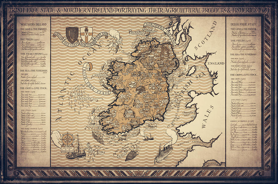 Vintage Photograph - Irish Free State and Northern Ireland Vintage Map 1929 Sepia by Carol Japp