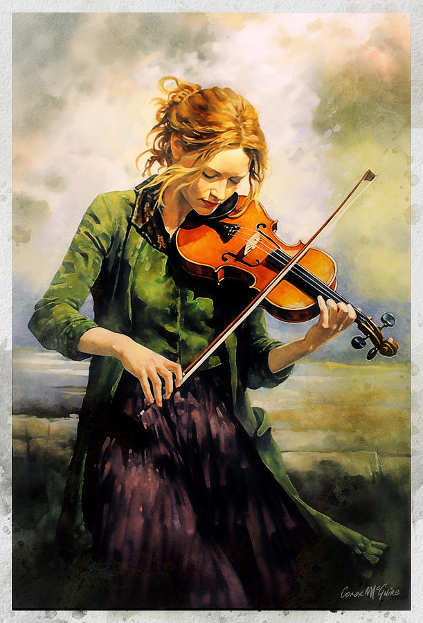 Irish Girl With Fiddle Painting