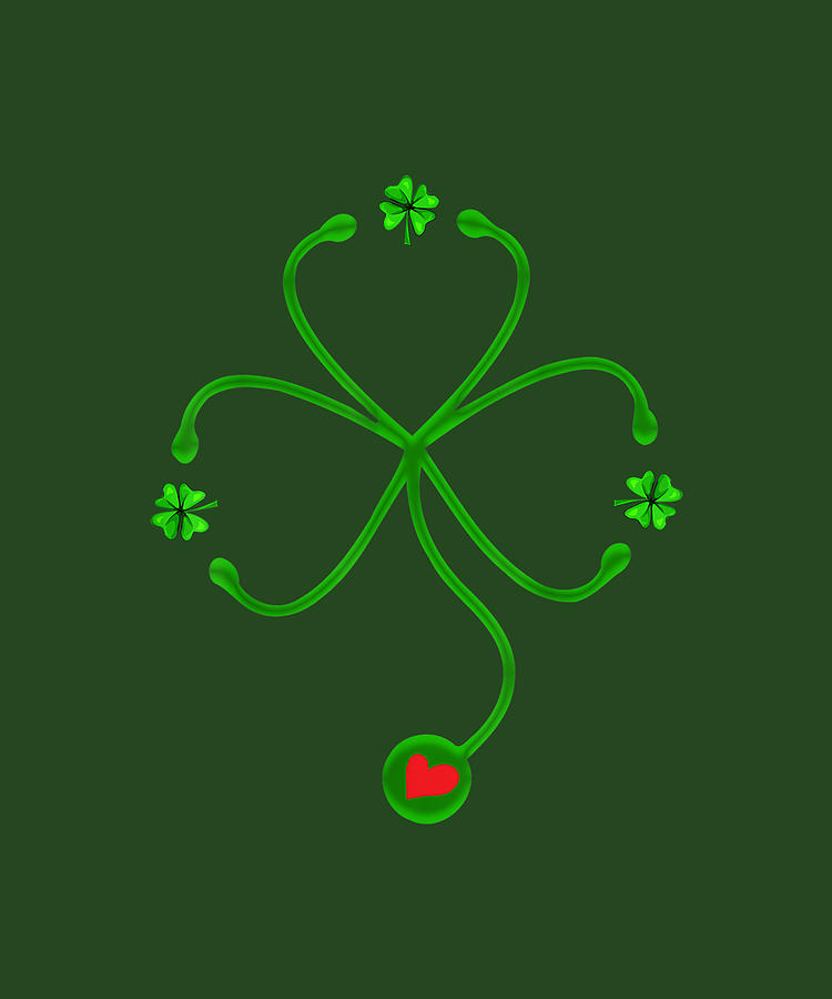 Irish Nurse St Patricks Day Shirt Stethoscope Heartbeat TShirt Digital