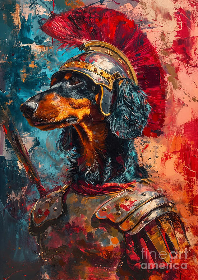 Dog Painting - Irish Setter - draped in the attire of a Roman diplomats escort, elegant and graceful by Adrien Efren