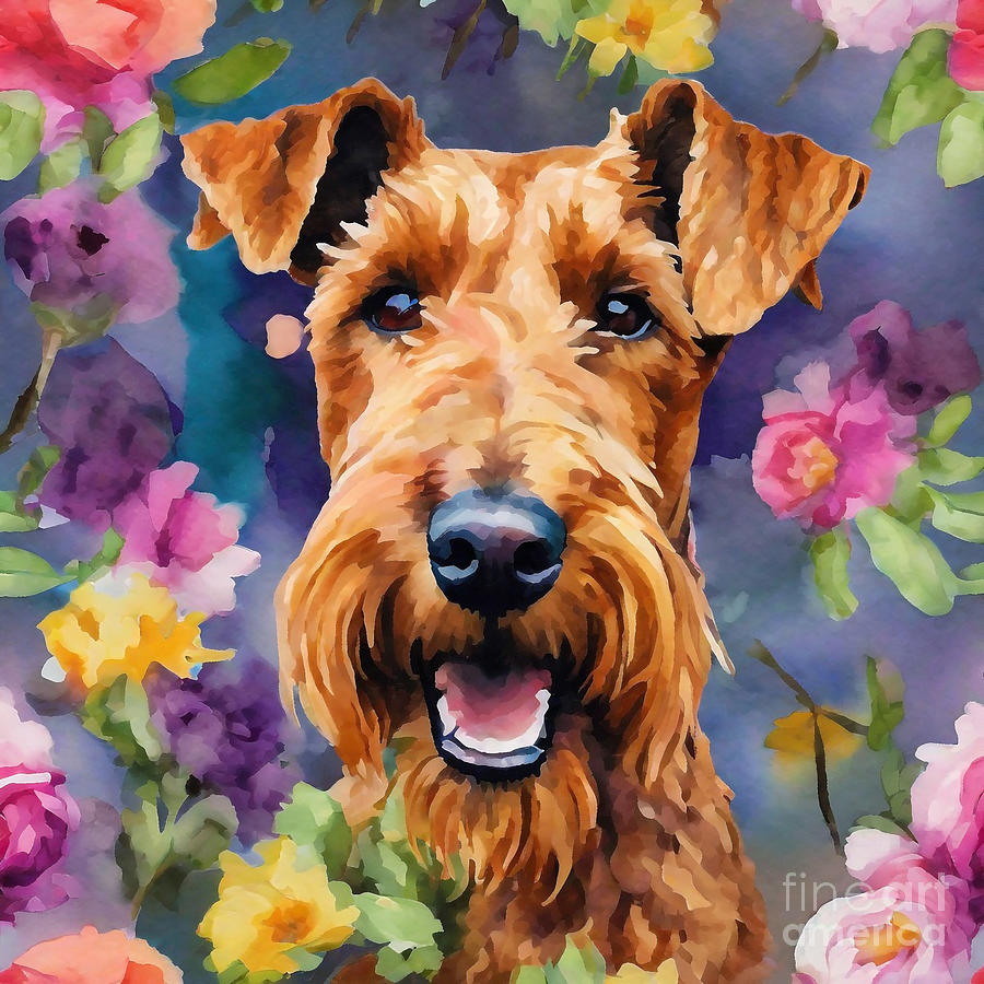 Irish Terrier Dog In Watercolor With Bloom Bliss Drawing
