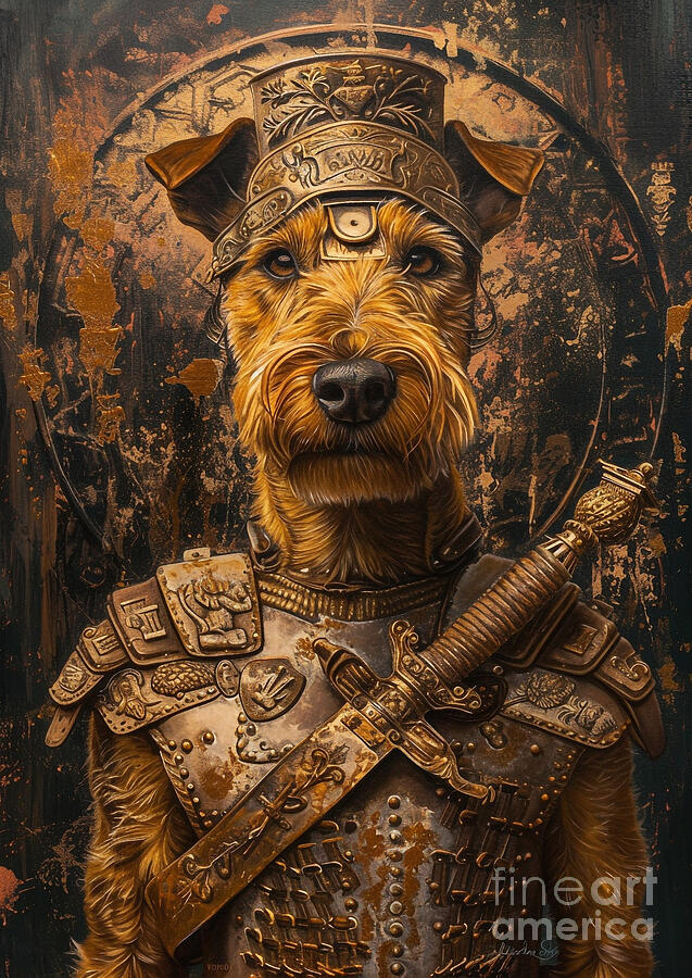 Dog Painting - Irish Terrier - wearing the armor of a Roman frontier scout, daring and tenacious by Adrien Efren