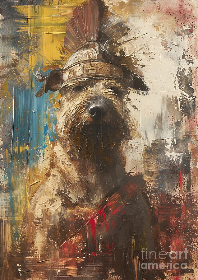 Abstract Painting - Irish Wolfhound - in the regalia of a Roman war hound, towering and formidable by Adrien Efren