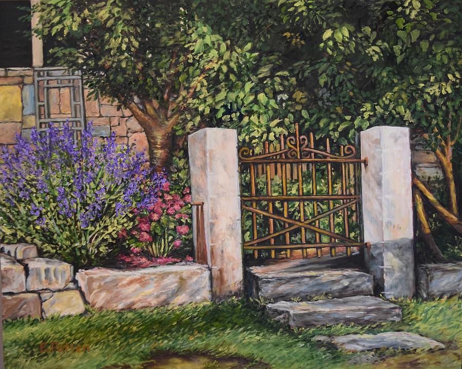 Tree Painting - Iron and Granite Gate, Lanesville, MA by Eileen Patten Oliver