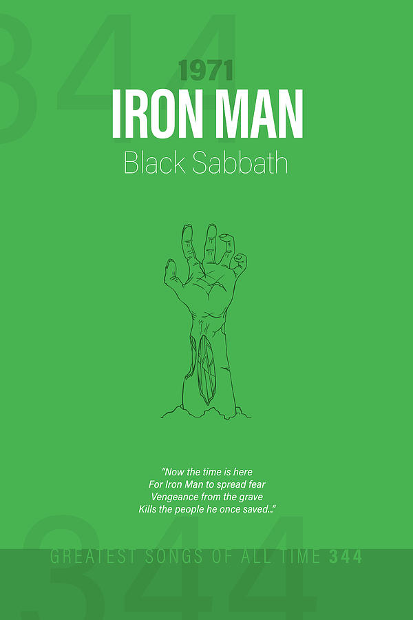 Iron Man Movie Mixed Media - Iron Man Black Sabbath Minimalist Song Lyrics Greatest Hits of All Time 344 by Design Turnpike