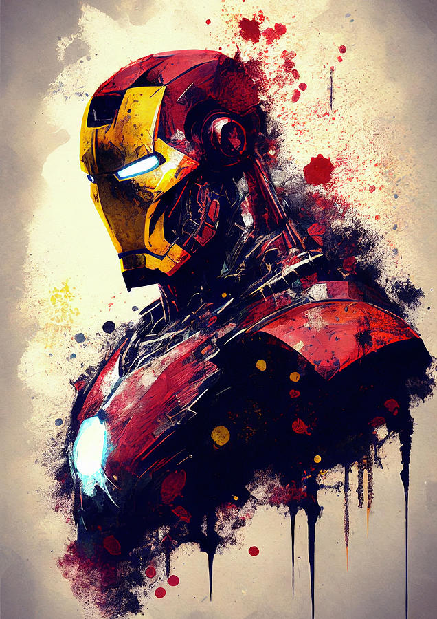 Iron Man Marvel Poster, Ink Painting Digital Art by Christophe Henin ...