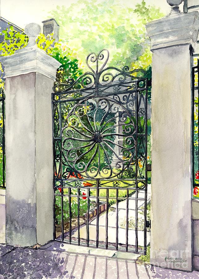 Iron Wheel gate Painting by Merana Cadorette