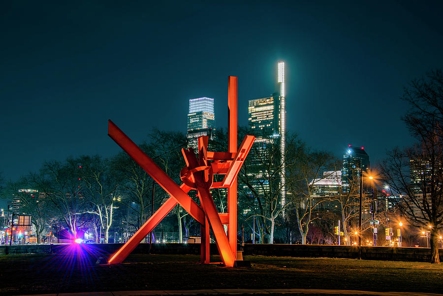 Iroquois Statue at Night Phildelphia Photograph by Philadelphia