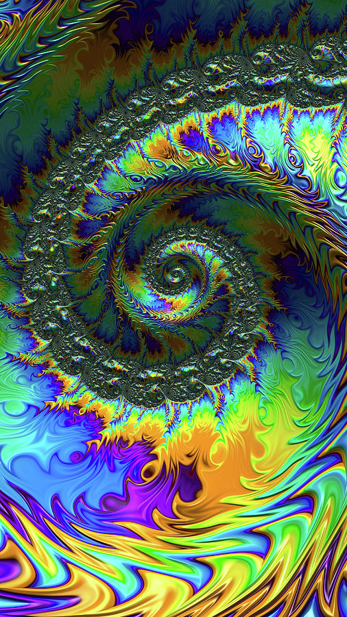 Irridescent Spiral Oil Slick Fractal  Abstract  Digital Art by Shelli Fitzpatrick