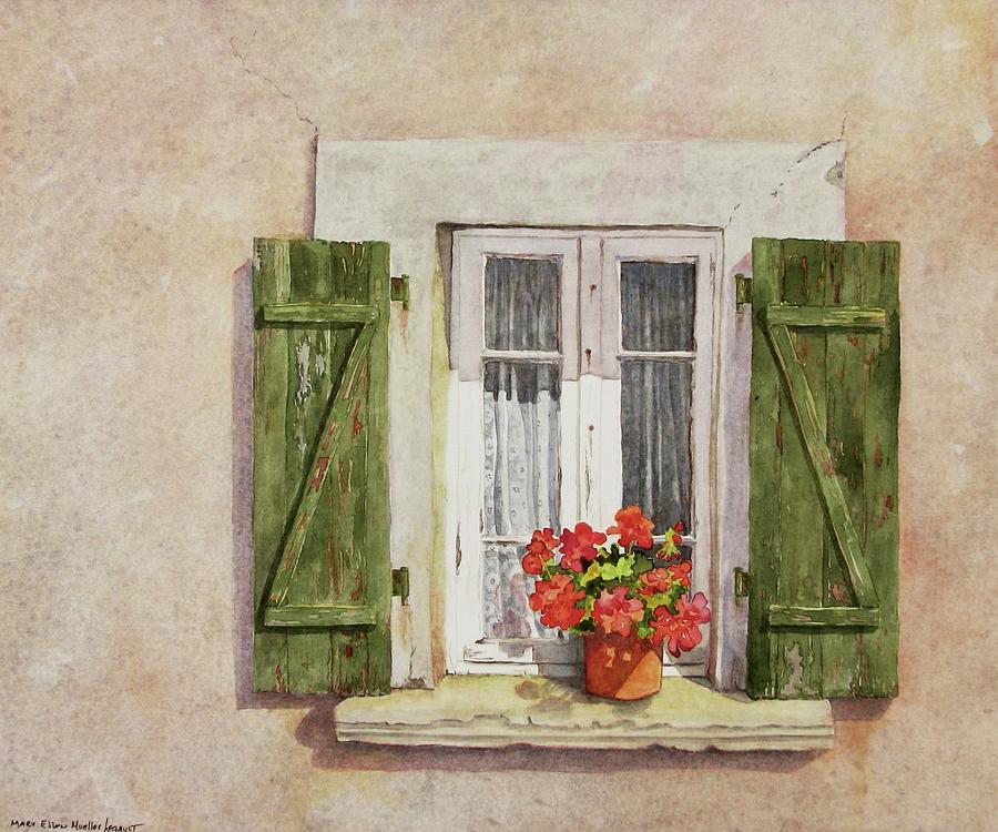 Flowers Still Life Painting - Irvillac Window by Mary Ellen Mueller Legault