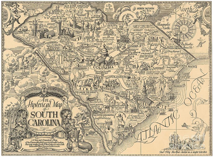 Irving Geisberg - An Hysterical Map of South Carolina - 1934 Digital Art by Vintage Map