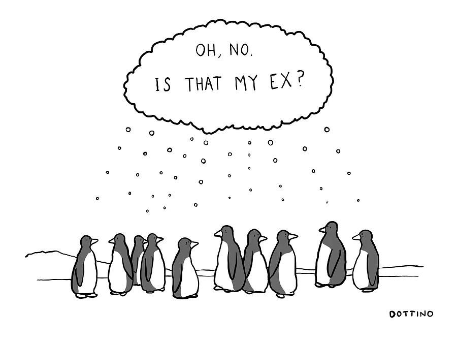 Penguin Drawing - Is That My Ex? by Joseph Dottino