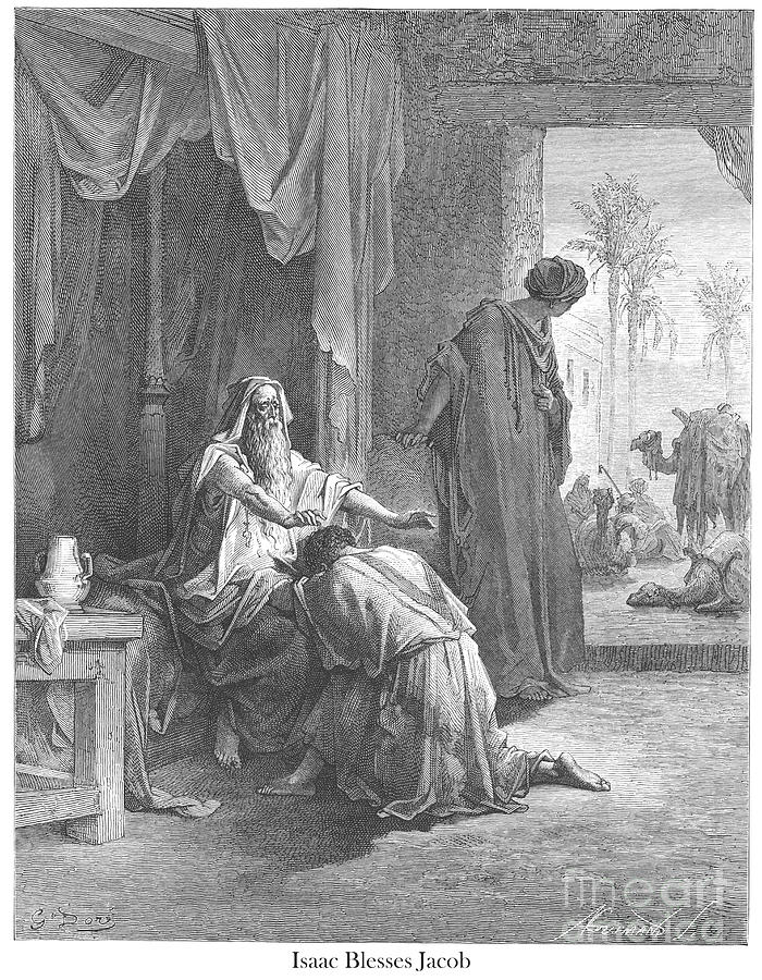 Isaac Blessing Jacob by Gustave Dore v2 Drawing by Historic illustrations