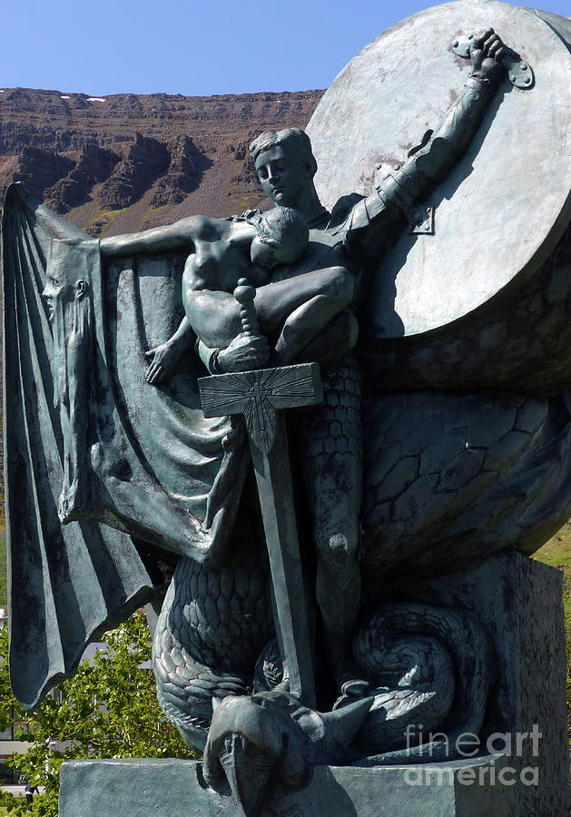 Isafjorour, Iceland Breaking the Spell Sculpture of St and the Dragon by Einar