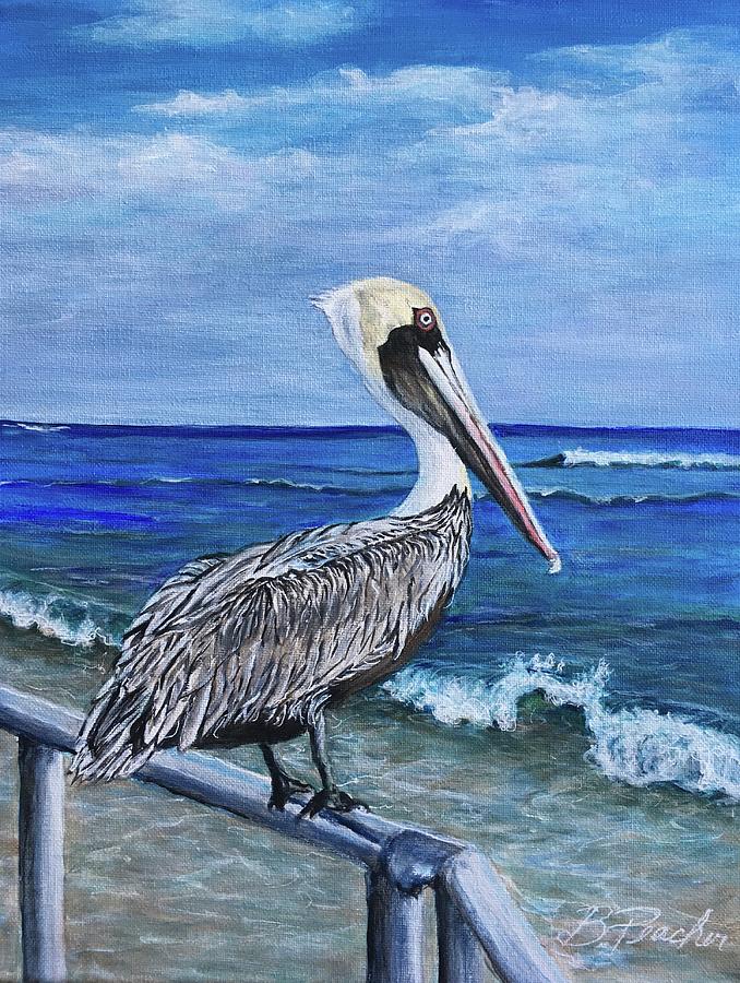 Isla Mujeres Pelican  Painting by Bonnie Peacher