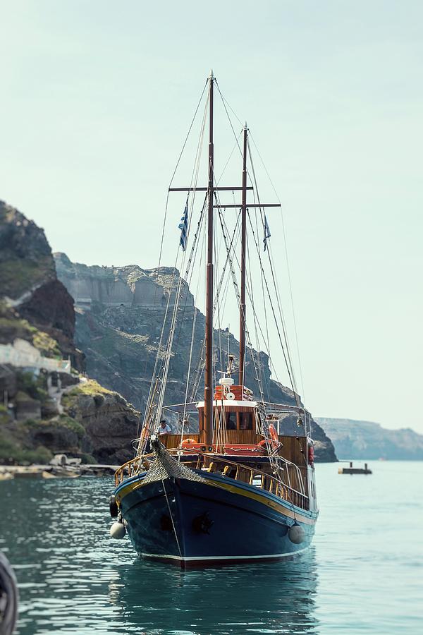 Island Boat - Santorini Nautical Boat Photography Photograph by Debra ...