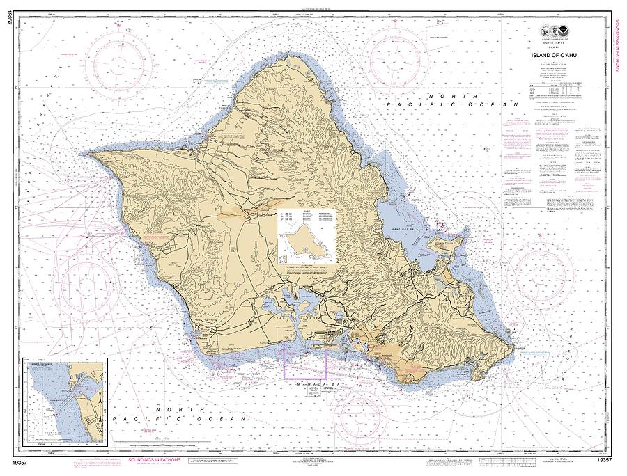 Island Of Oahu Hawaii, Noaa Chart 19357 Digital Art by Nautical