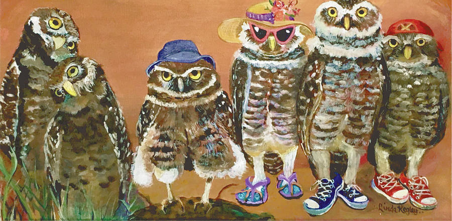 Island Owls Painting by Linda Kegley
