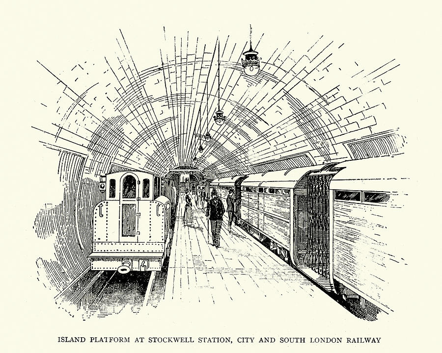 Island platform at Stockwell tube station, London, 1899 Drawing by Duncan1890
