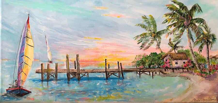Sunset Painting - Island Sailing  by Paula Stacy Adams