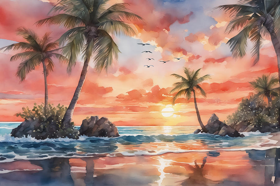 Island Sunset Digital Art