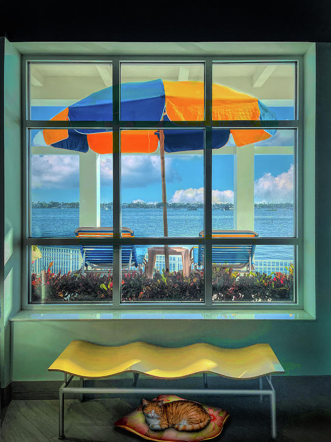 Island Umbrella through the Porch Window  Photograph by Debra and Dave Vanderlaan