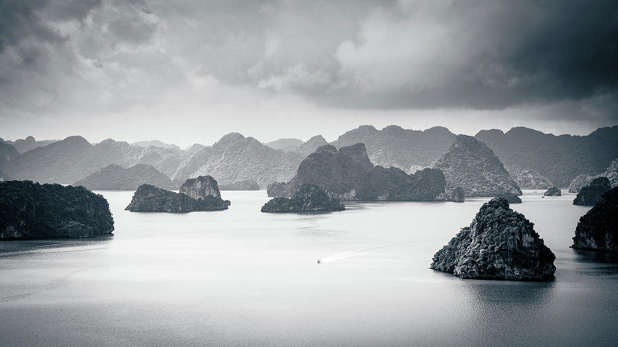 Islands of Ha Long Bay BW Photograph by Alexey Stiop