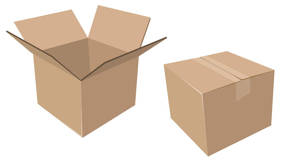 Isolated Cardboard Moving Boxes, Open and Closed Drawing by KeithBishop