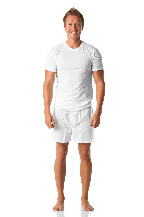 Isolated man standing in white shirt and boxers Photograph by 4x6