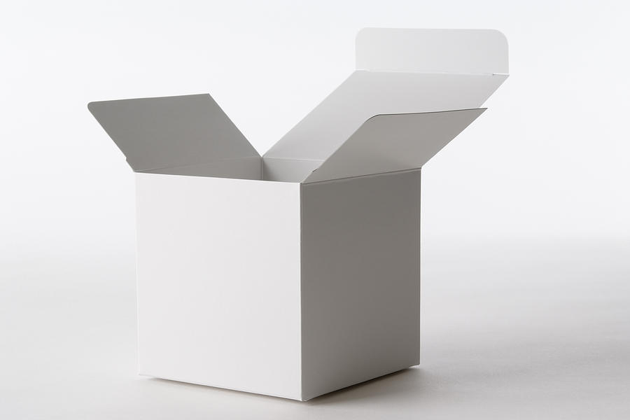 Isolated shot of opened blank cube box on white background Photograph by Kyoshino