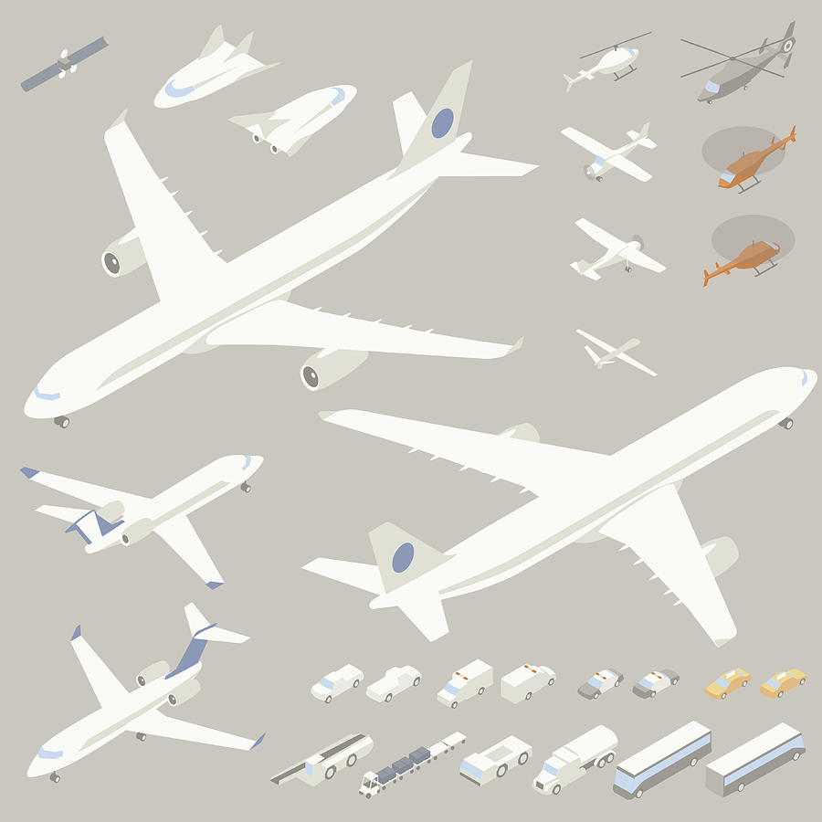 Isometric Airplanes and Flying Vehicles Drawing by Mathisworks