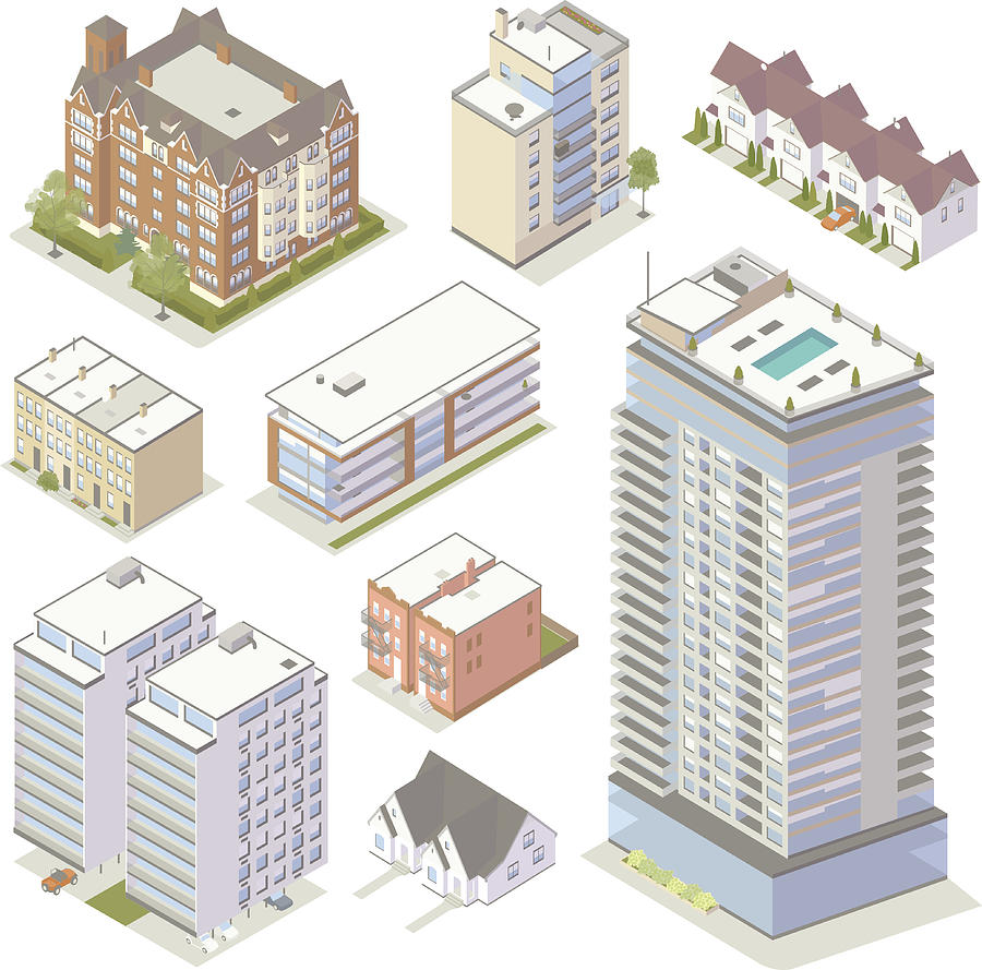 Isometric Apartment Buildings Drawing by Mathisworks
