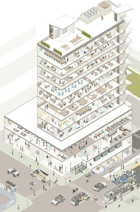 Isometric building cutaway Drawing by Mathisworks