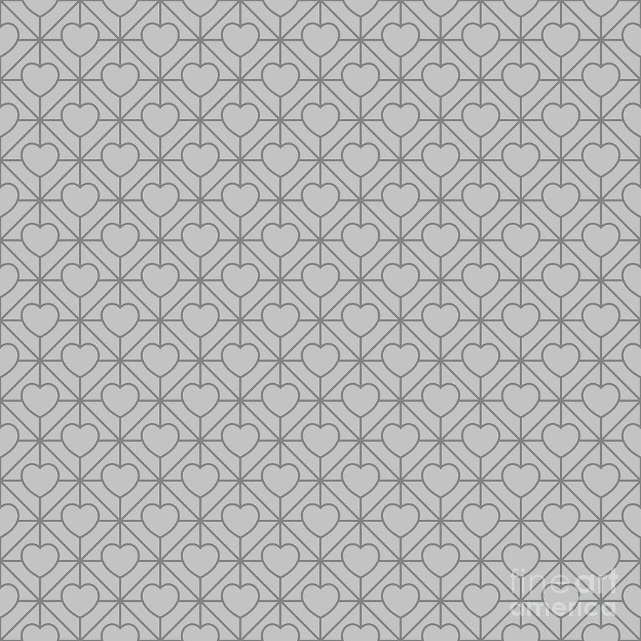 Isometric Grid With Line Heart Pattern in Silver Sand And Granite Gray n.2549 Painting by Holy Rock Design