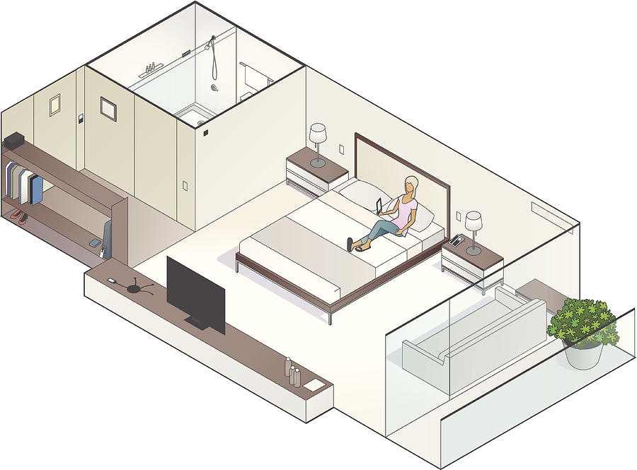 Isometric Hotel Room Illustration Drawing by Mathisworks