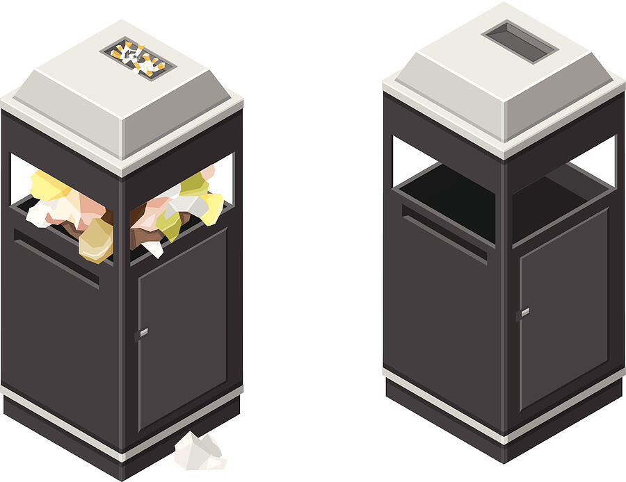 Isometric Litter Bin and Trash Drawing by Grimgram