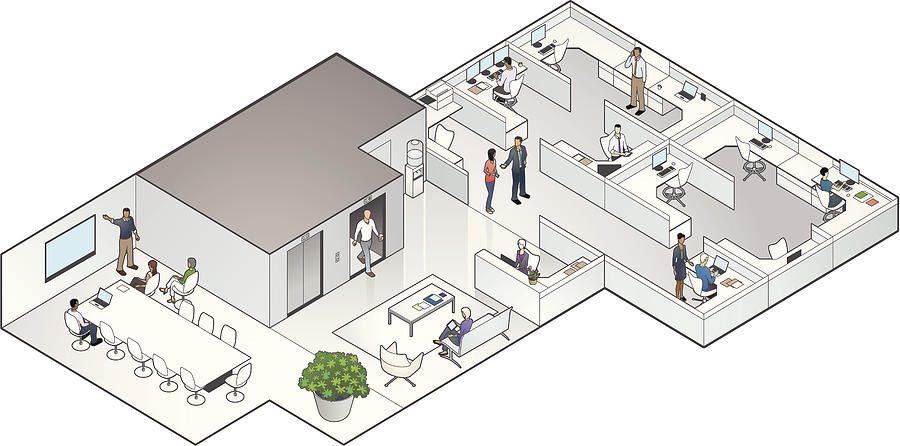 Isometric Office Interior Drawing by Mathisworks