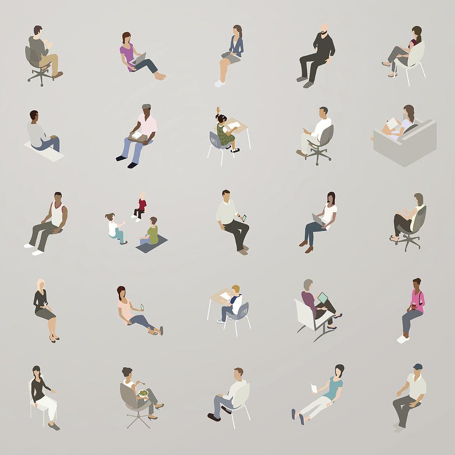 Isometric People Sitting Drawing by Mathisworks
